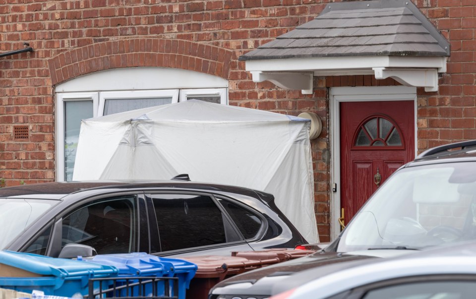 a car is parked in front of a brick house