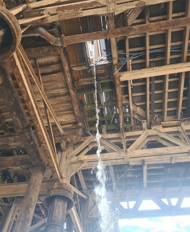 Water gushed through the hole in the pier after she fell through the floorboards