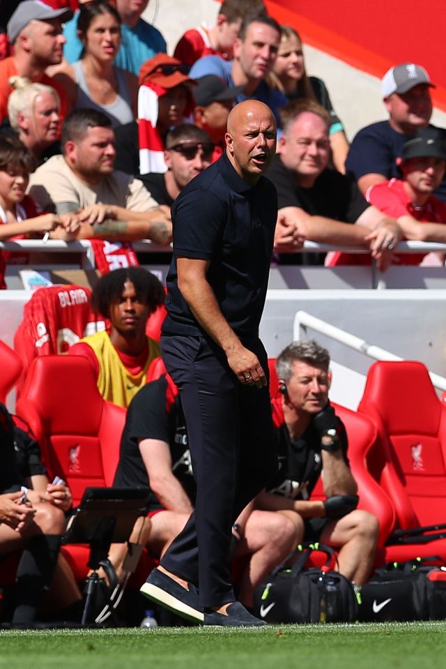 a man in a black shirt stands on a soccer field