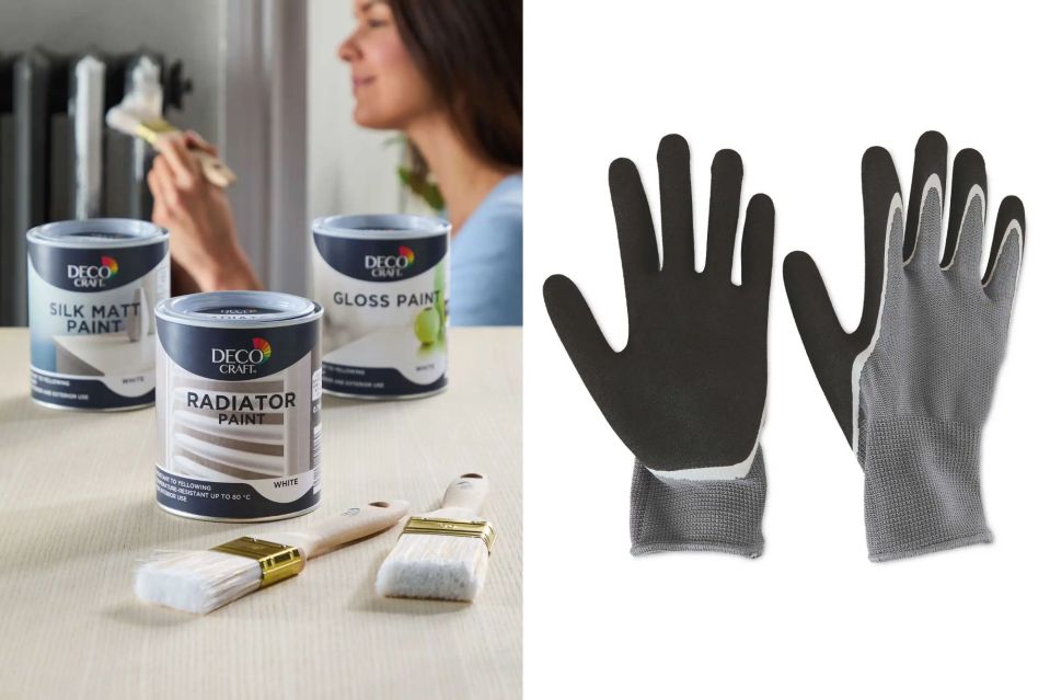 a can of radiator paint next to a pair of gloves
