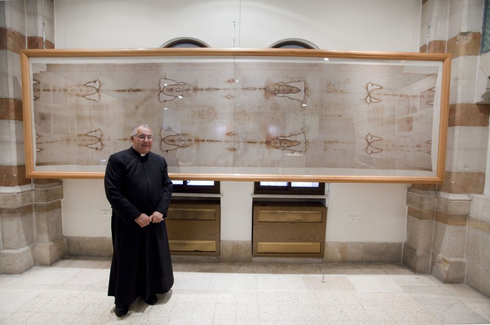 A replica of the Shroud of Turin in the Notre Dame de France Hospice Museum, Jerusalem, Israel