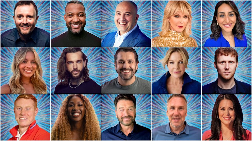a collage of people 's faces with a blue background