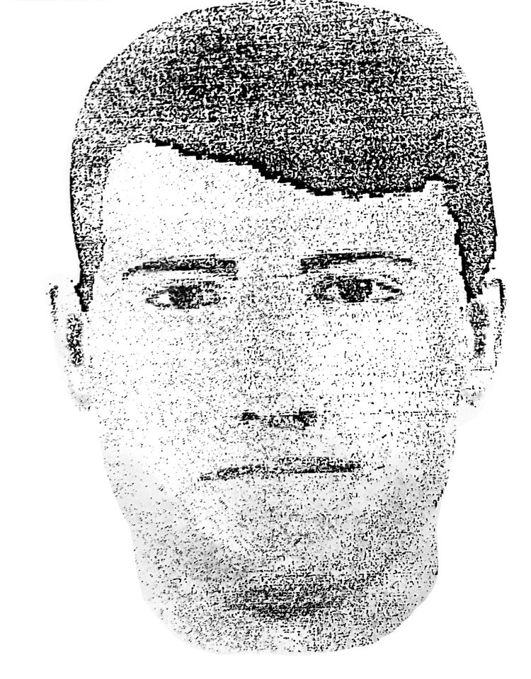 a black and white drawing of a man 's face