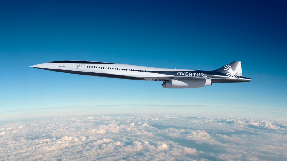 an overture plane is flying in the sky above the clouds