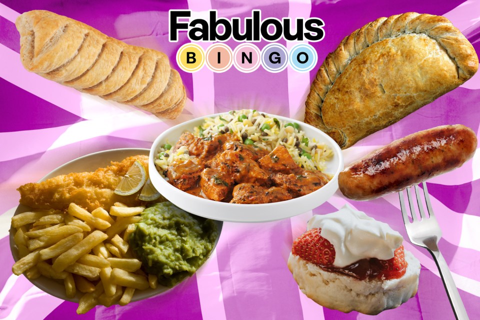 a collage of food with the words fabulous bingo above it