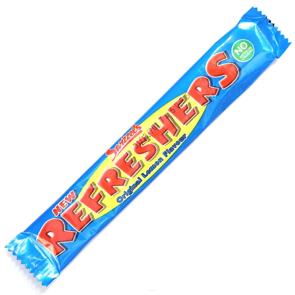 a blue candy bar with the word refreshers on it
