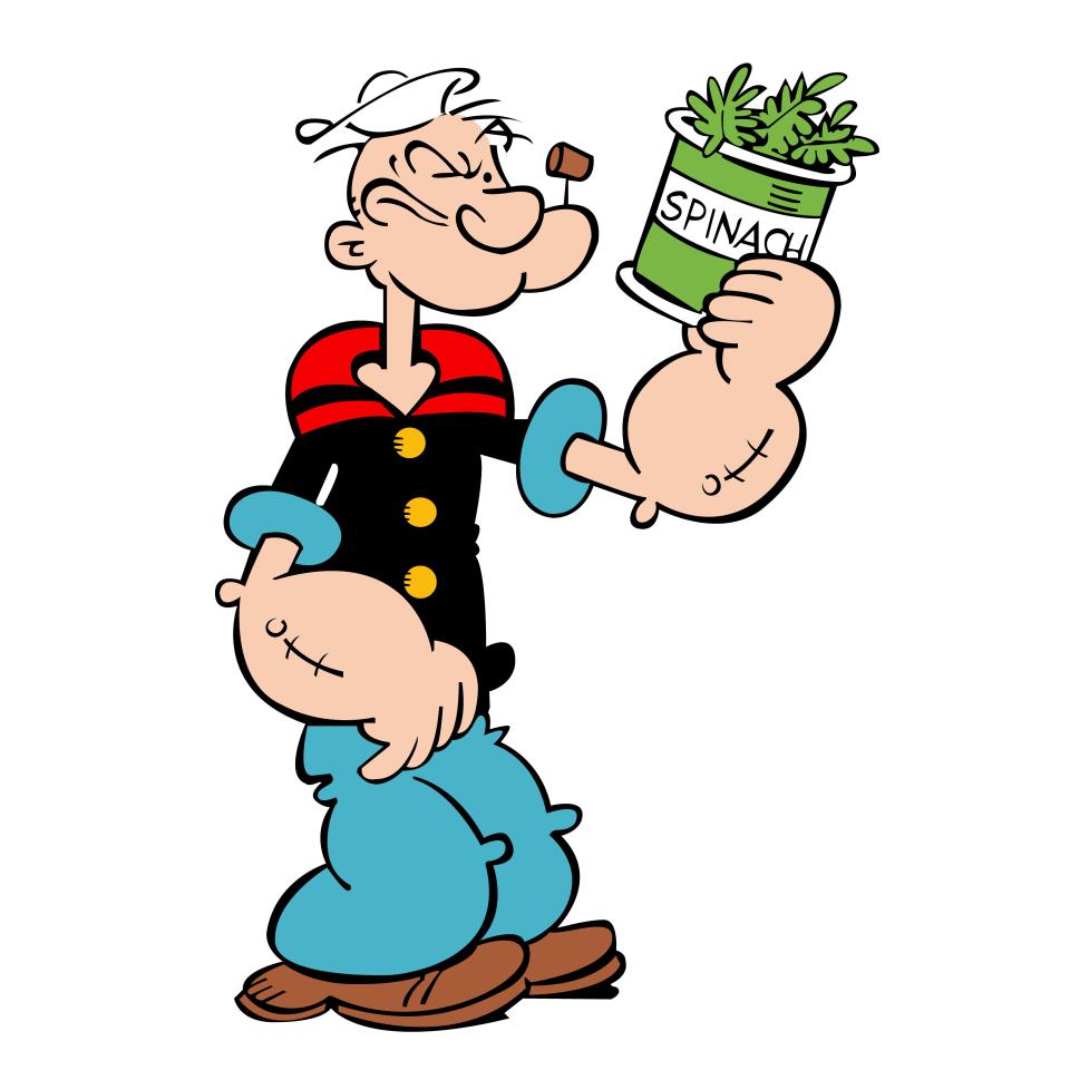 a cartoon of popeye holding a can of spinach