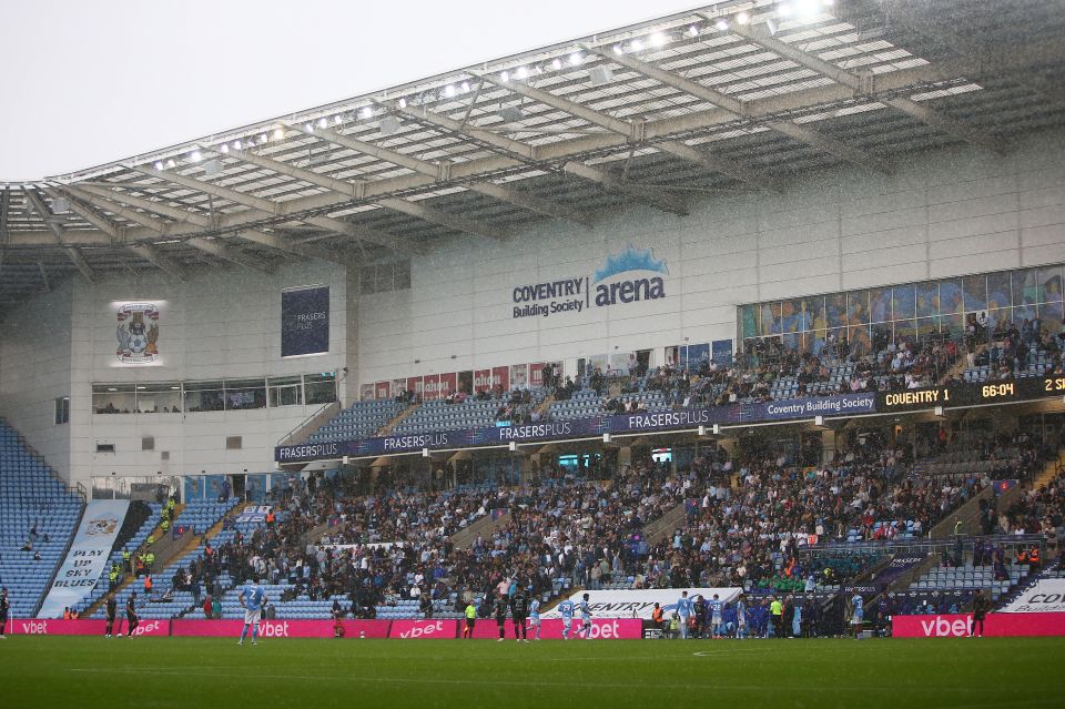 a soccer game is being played at coventry arena
