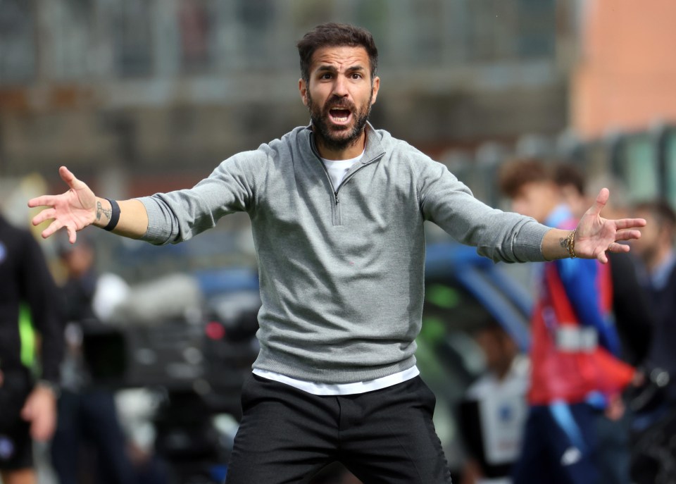 a man wearing a grey sweater and black pants shouts with his arms outstretched