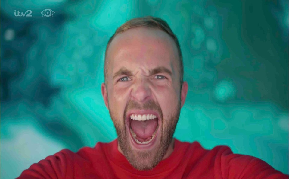 a man with a beard is screaming with itv2 written on the bottom