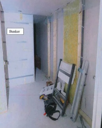 a picture of a room with a sign that says bunker