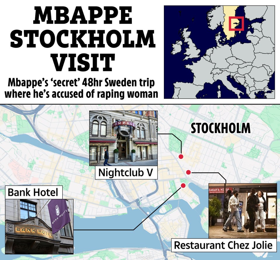 a map showing the location of mbappe 's visit to stockholm