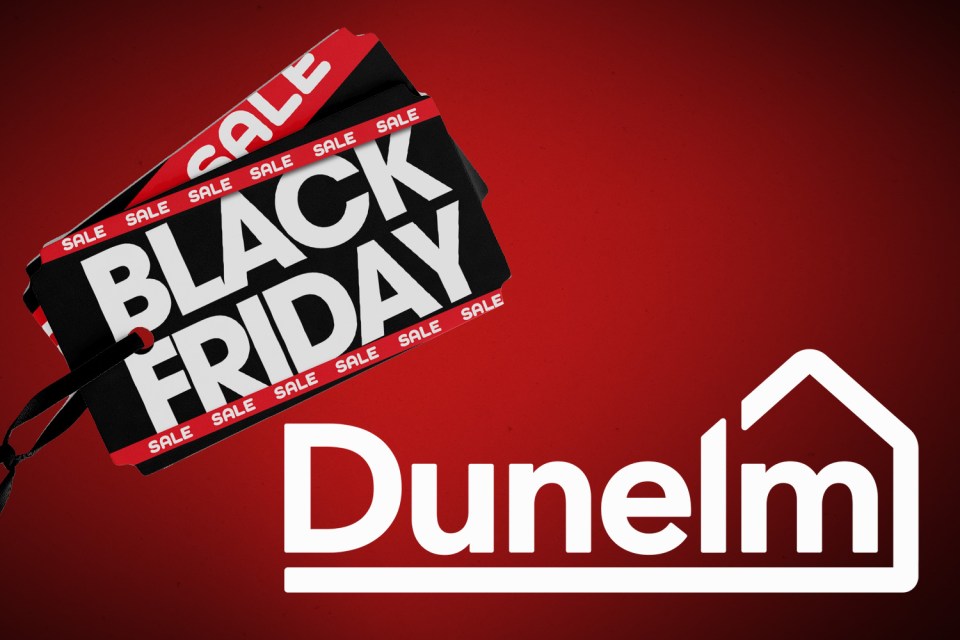 a dunelm logo is next to a black friday sale tag