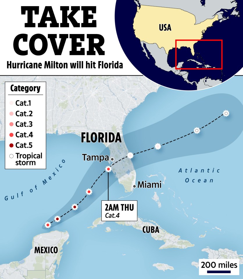 a map showing where hurricane milton will hit florida
