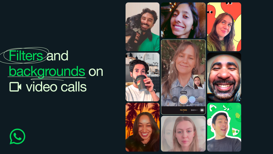 a collage of people with the words filters and backgrounds on video calls