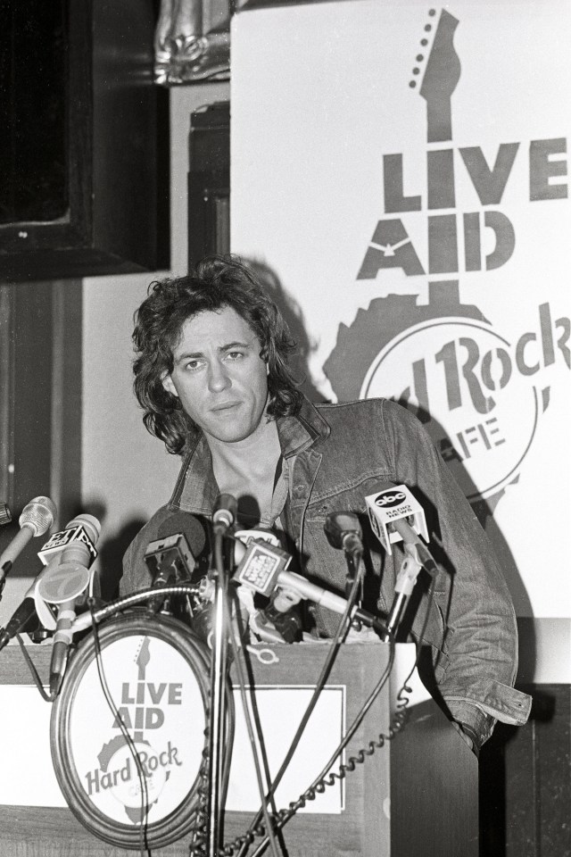 Irish musician and activist Bob Geldof speaks at the Live Aid press conference at the Hard Rock Cafe, New York, New York, 1985. (Photo by Larry Busacca/WireImage)