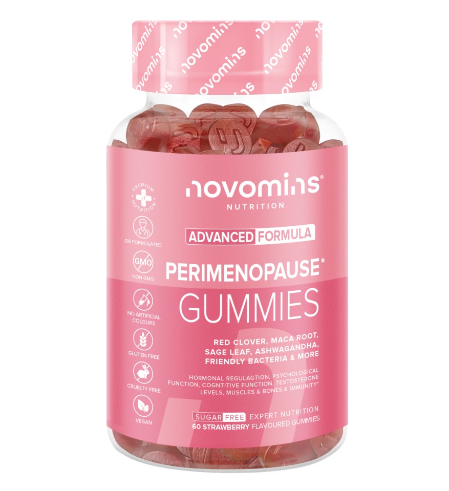 a bottle of novomins advanced formula perimenopause gummies