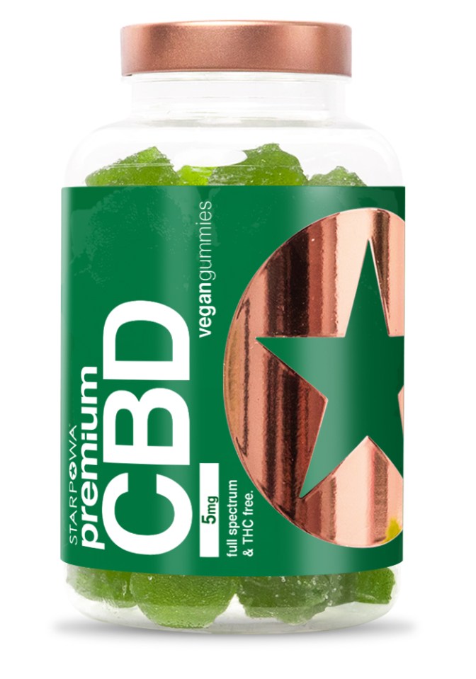 a jar of starkowa premium cbd vegan gummies