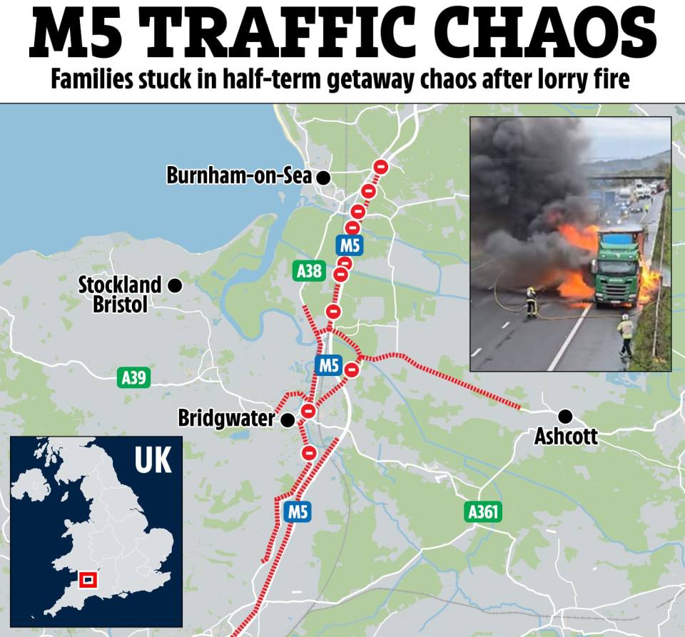 a map showing the location of the m5 traffic chaos