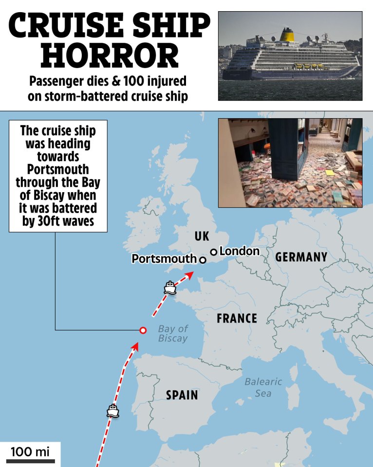 a map showing the route of a cruise ship heading towards portsmouth