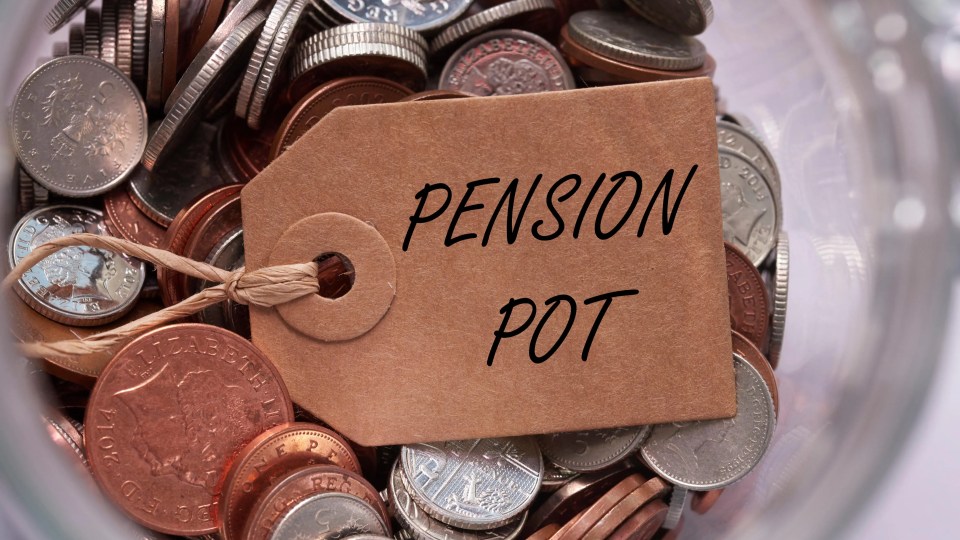 a jar filled with coins and a tag that says pension pot