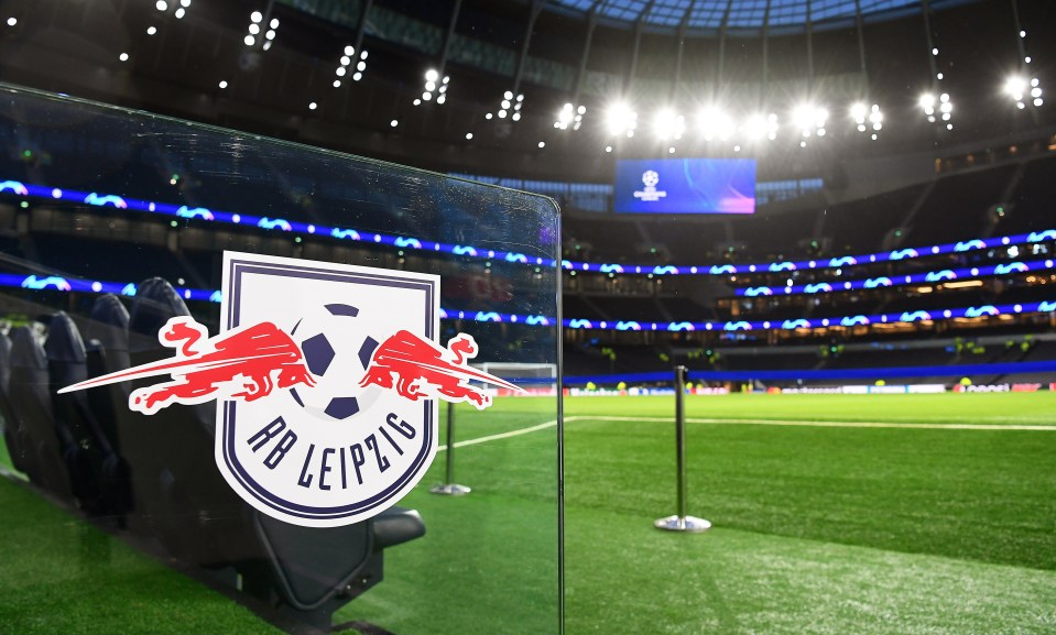 a soccer field with a sign that says rb leipzig