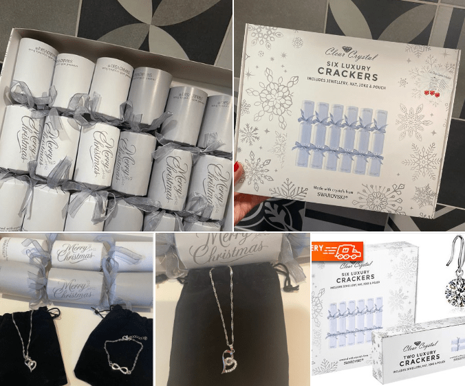 a box of six luxury crackers with swarovski crystals