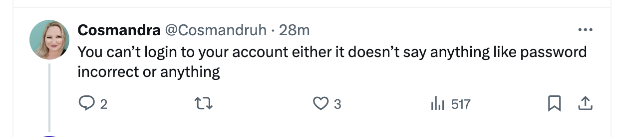 a screenshot of a tweet from cosmandra