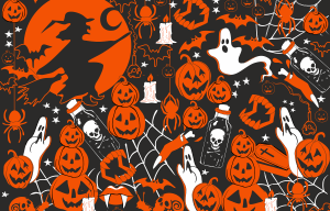 a halloween pattern with pumpkins ghosts bats and spiders