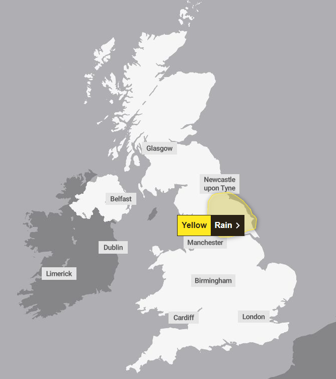 a map of the united kingdom showing the location of yellow rain