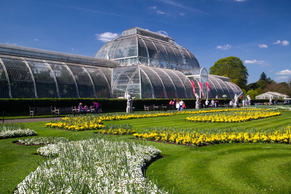 a greenhouse with a lot of flowers in front of it