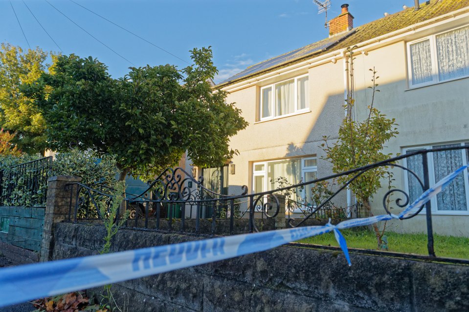 a house with a fence and a blue tape that says ' revolver ' on it