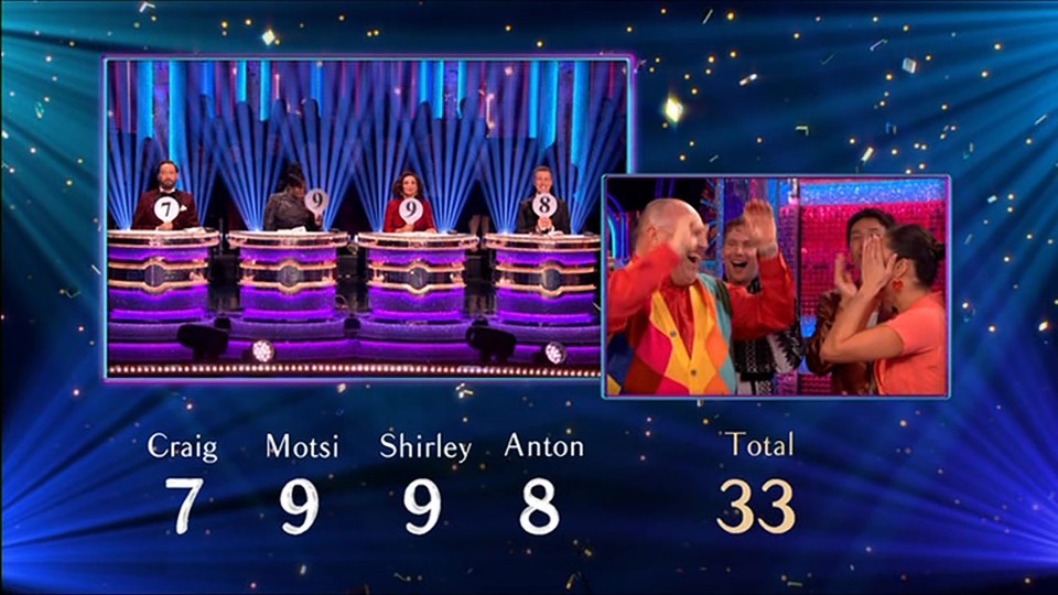 craig motsi shirley anton and total are shown on a screen