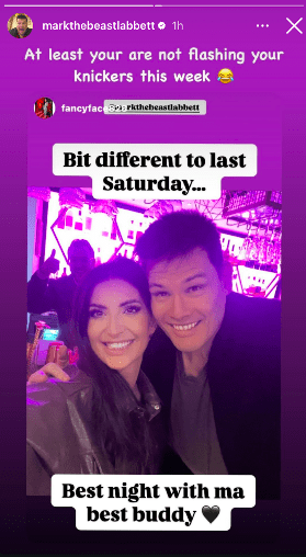 a picture of a man and woman with a caption that says " bit different to last saturday best night with ma best buddy "