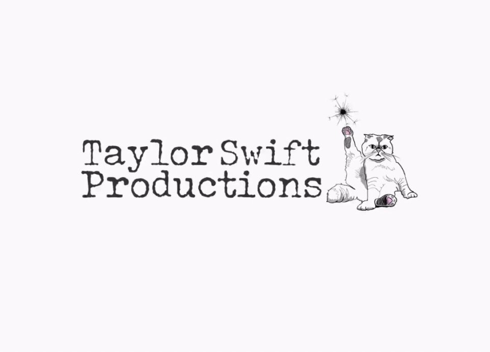 a logo for taylor swift productions with a cat holding a sparkler