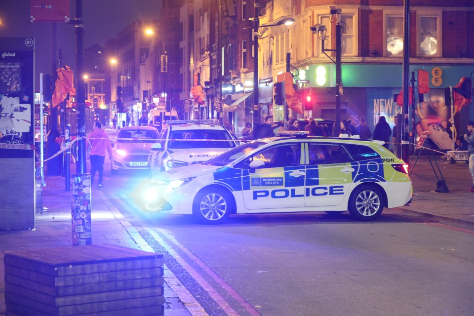 a police car is parked on the side of the road