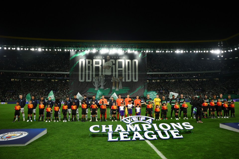 the champions league players are lined up on the field