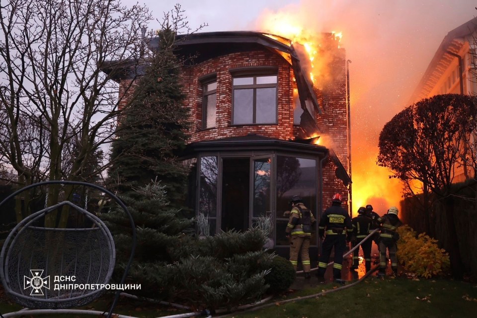 Several fires were started following an ICBM strike on three Ukrainian cities