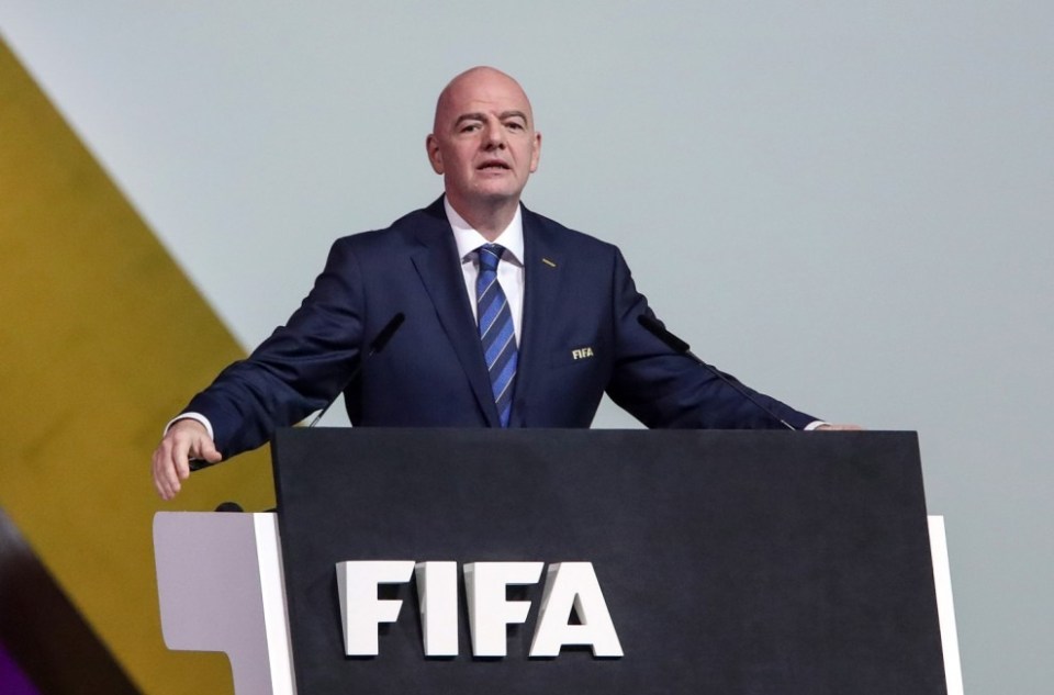 DOHA, QATAR - APRIL 01: Gianni Infantino, FIFA President speaks during the FIFA World Cup Qatar 2022 Final Draw at the Doha Exhibition Center on April 01, 2022 in Doha, Qatar. (Photo by Igor Kralj/Pixsell/MB Media/Getty Images)