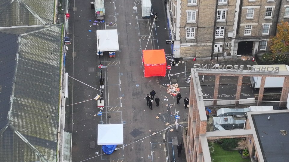 an aerial view of a street with a sign that says robert brewing