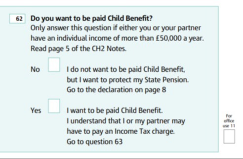 a page that says do you want to be paid child benefit