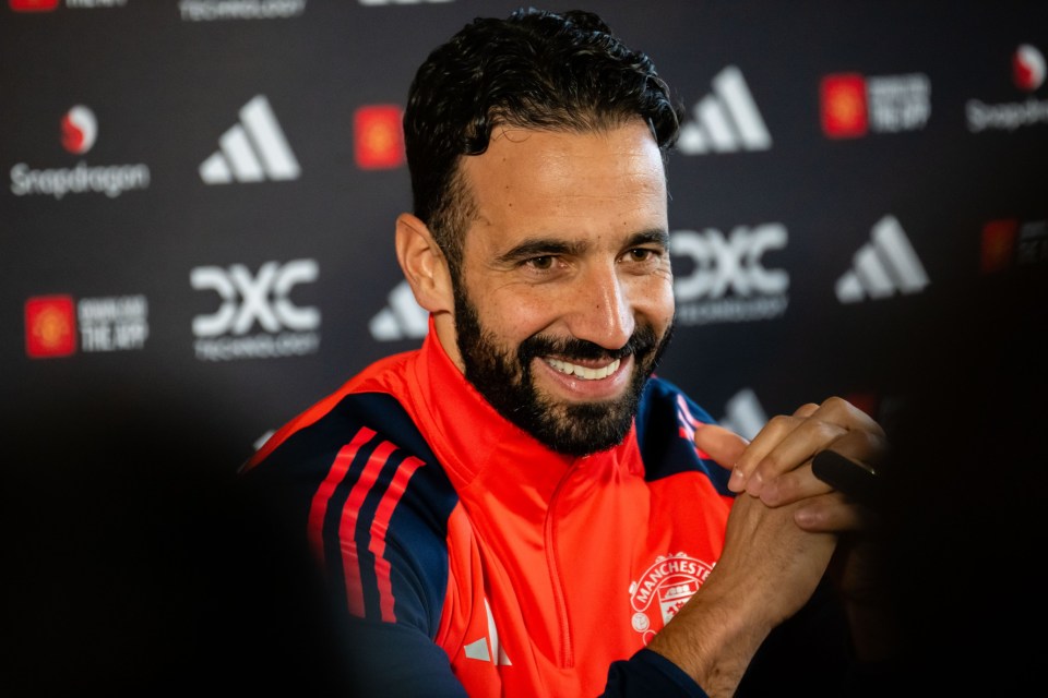 MANCHESTER, ENGLAND - NOVEMBER 22: (EXCLUSIVE COVERAGE) Head Coach Ruben Amorim of Manchester United speaks during a press conference at Carrington Training Ground on November 22, 2024 in Manchester, England. (Photo by Ash Donelon/Manchester United via Getty Images)