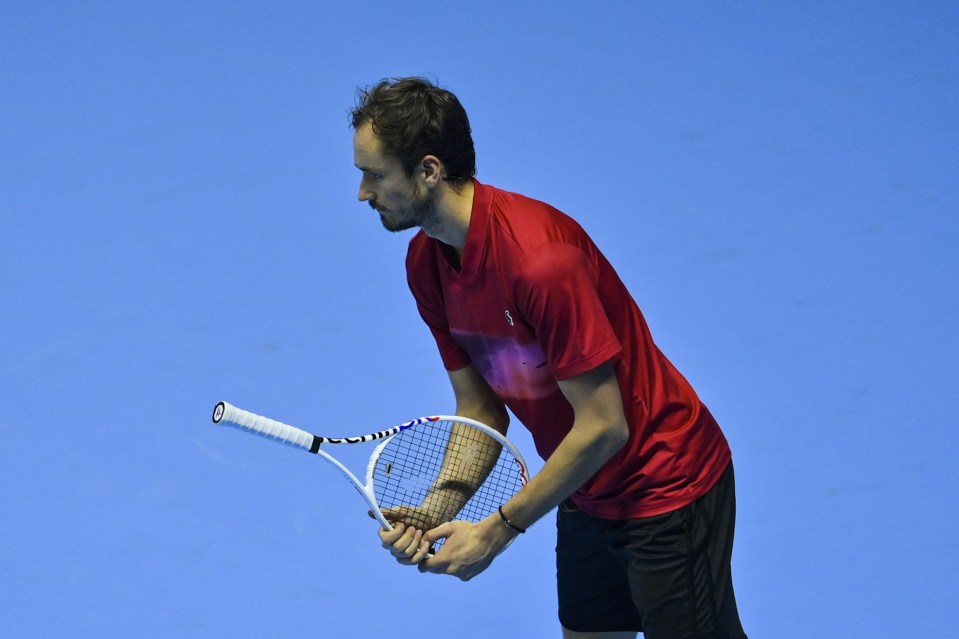 Mandatory Credit: Photo by Stefano Guidi/ZUMA Press Wire/REX/Shutterstock (14888574bh) Daniil Medvedev against Taylor Fritz of USA during their Men's Single's Nitto ATP Finals match during day one of the Nitto ATP Finals at Inalpi Arena on November 10, 2024 in Turin, Italy. Nitto ATP Finals - Day One - 10 Nov 2024