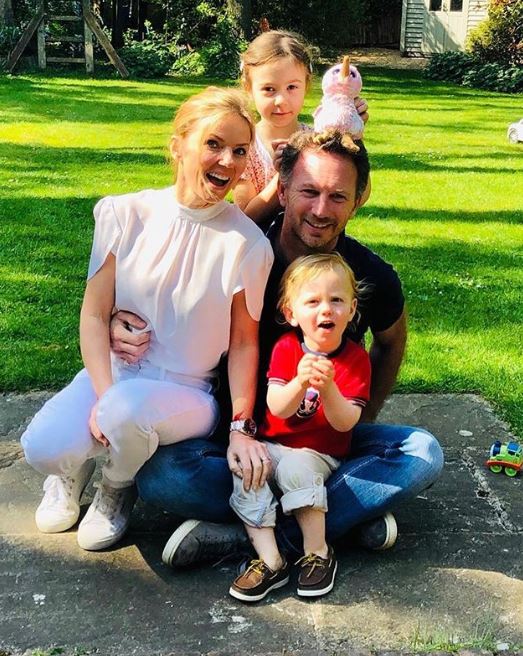 Family photo of Geri Halliwell with her husband and two children.