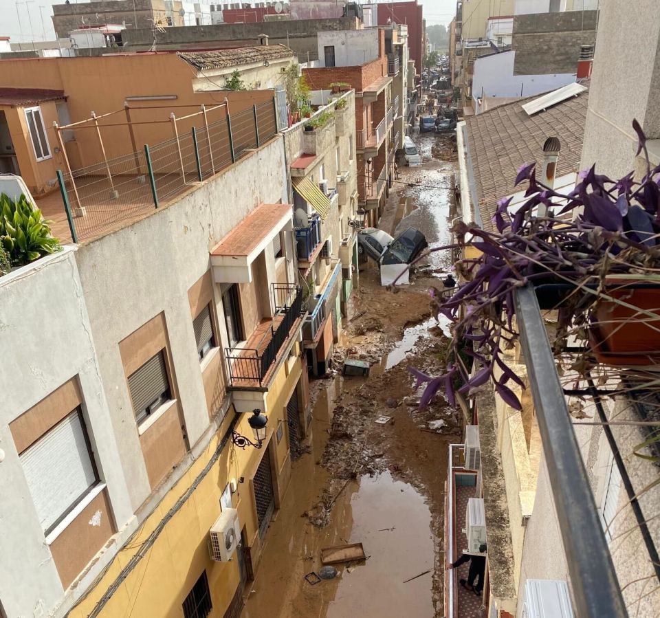 a view of a flooded street from a balcony