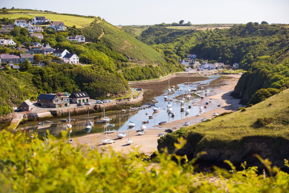 a view of a small town with boats in the water