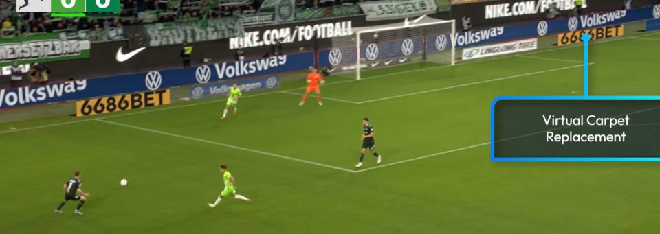 a virtual carpet replacement is shown on a soccer field