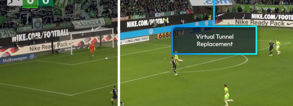 a virtual tunnel replacement is shown on a soccer field