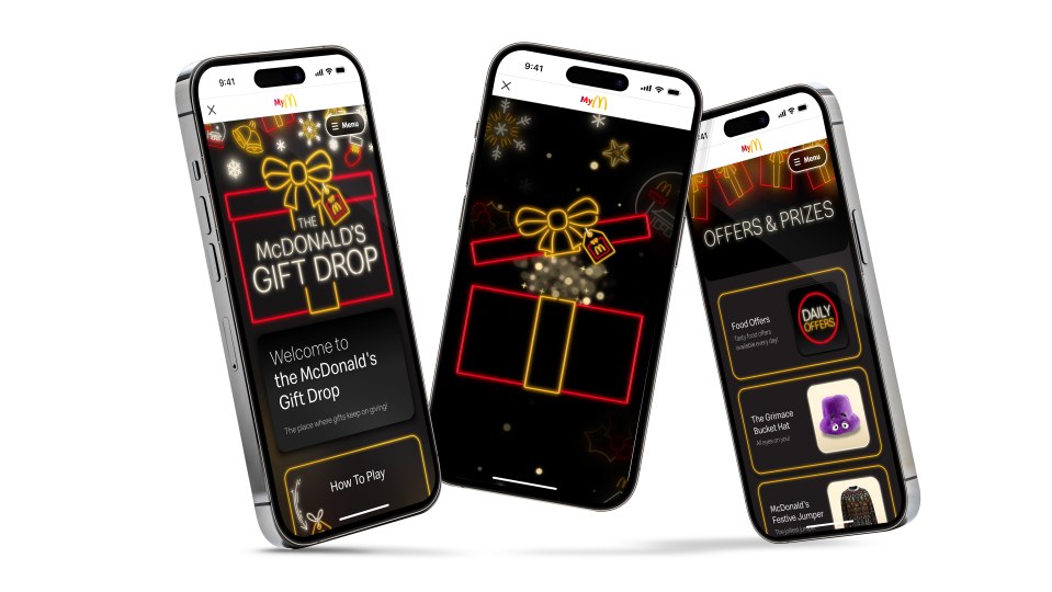 three phones are displaying the mcdonald 's gift drop app