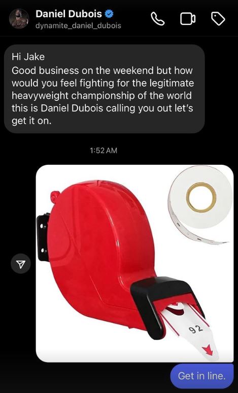 a screenshot of a text message between daniel dubois and jake
